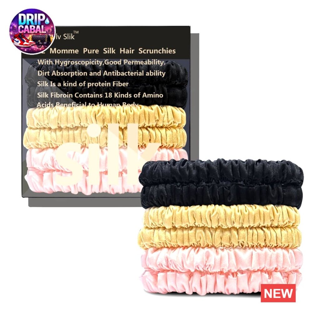 100% Silk Hair Ties Luxury Anti-Crease Breakage Protection 6pcs Set